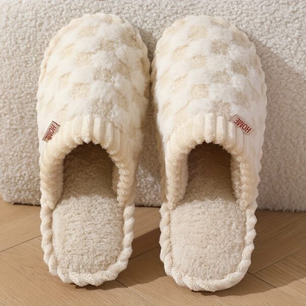 Cozy & Chic Women's Winter Plush Slippers - Soft, Warm Indoor Comfort with Non-Slip PVC Sole, Cream Cuff Detail, Hand Washable - Perfect for Home Relaxation - Image 3