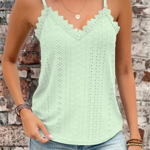 Eyelet Contrast Lace Cami Top, Casual V-neck Spaghetti Strap Top For Summer, Women's Clothing For Coquette/Cute/Y2K Style - Image 17