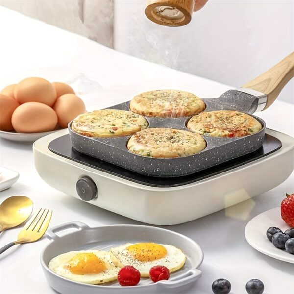 4-Hole Non-Stick Frying Pan with Maifan Stone Coating - Aluminum Handle, Perfect for Eggs, Pancakes, and More - Hand Wash Only, Induction Compatible, Kitchen Cookware | Modern Kitchenware | Durable Cookwar - Image 15