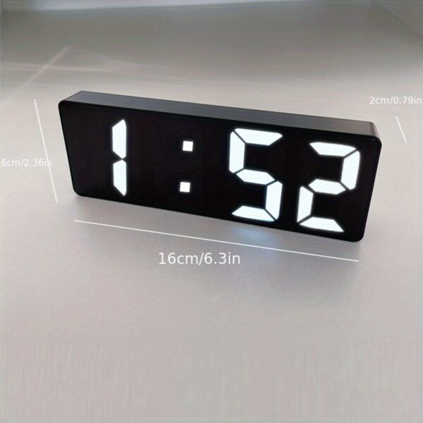 Modern LED Digital Clock with Adjustable Brightness, Date & Temperature Display - USB-Powered 12/24H Rectangular Bedroom Alarm Clock for Home Office Decor, Digital Display Clock | Contemporary Design | Durable Electronics, Alarm Clocks for Bedrooms - Image 3