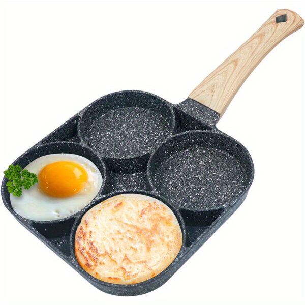 4-Hole Non-Stick Frying Pan with Maifan Stone Coating - Aluminum Handle, Perfect for Eggs, Pancakes, and More - Hand Wash Only, Induction Compatible, Kitchen Cookware | Modern Kitchenware | Durable Cookwar - Image 3