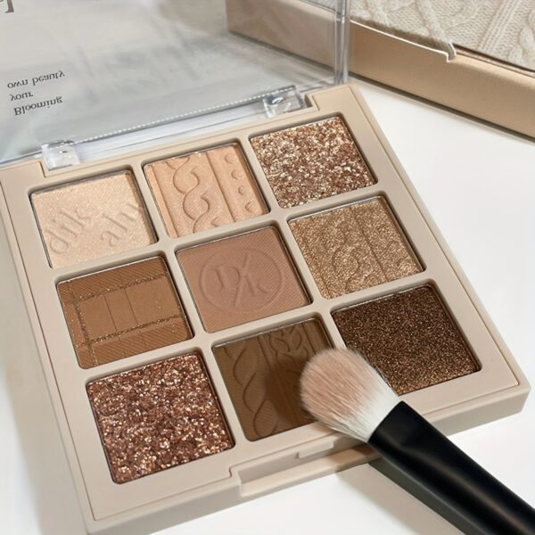 9 Color Eyeshadow Palette, Matte And Shimmer Glitter Brown Eyeshadows Powder, Long Lasting Blendable Eyeshadow Cosmetics - Image 4