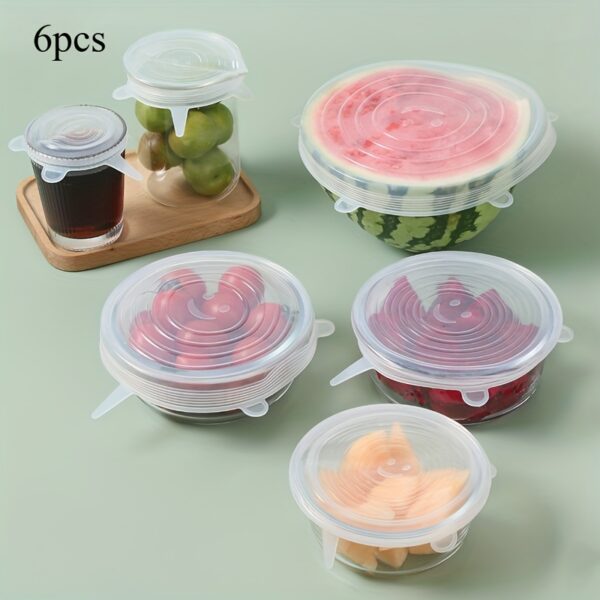 6pcs Reusable Silicone Elastic Lids, Durable Food Storage Bowl Covers, Dishwasher & Refrigerator Safe, Kitchen Supplies - Image 5