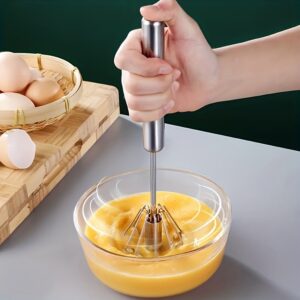 1pc Stainless Steel Semi Automatic Egg Whisk, Hand Push Egg Beater Blender for Blending, Whisking, Beating, Stirring, Kitchen Gadgets, Accessories, Home Items
