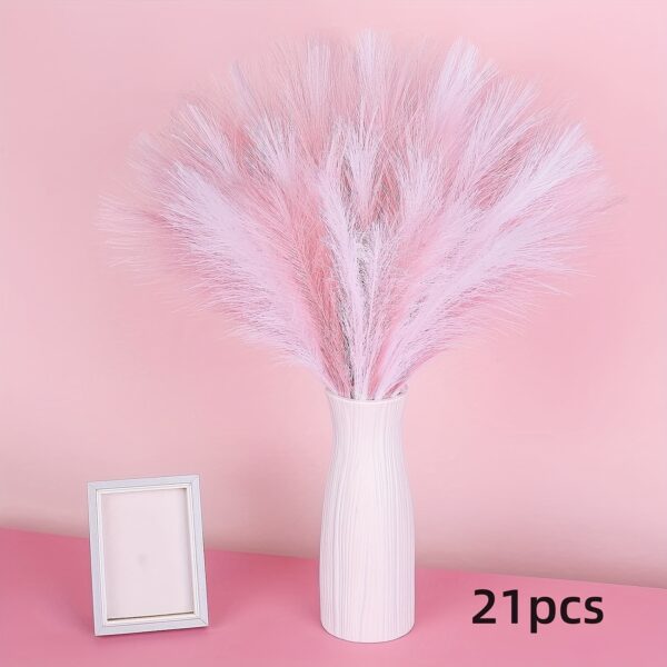 21pcs Boho Chic Artificial Pampas Grass - Soft Pink & White Faux Reed Feathers for Vase Arrangements, Perfect for Home, Wedding, and Farmhouse Decor, 55.88cm Tall Adjustable Stems, Flower Decor - Image 9