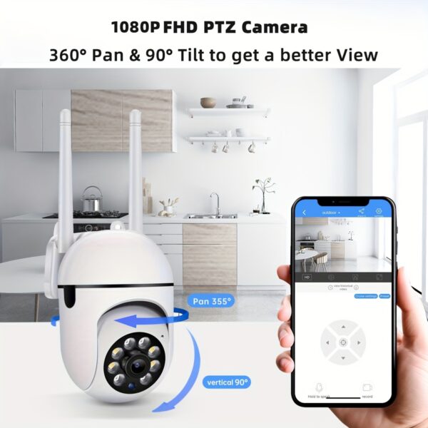 1pc JOOAN Wireless Security Camera, 1080P HD Indoor/Outdoor Cam with Color Night Vision, 2-Way Audio, PTZ Technology, Wall Hanging, App Control, Audio & Motion Alerts, USB Powered, 1920x1080 Resolution, Wi-Fi Smart Home Security Camera with Motion Trackin - Image 4