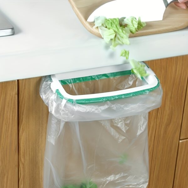 Under-Cabinet Kitchen Trash Bag Holder - Durable Plastic Adhesive Mount Door Back Organizer with Green Clips, Space-Saving Garbage Bag Dispenser for Countertop Clutter Reduction, Trash Can Kitchen - Image 3