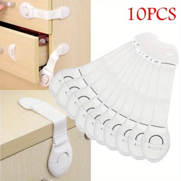 [Youngsters Safety | Secure] 10pcs Easy Install Youngsters Safety Cabinet Locks | Durable ABS Plastic with Adhesive Strips, Multi-Functional Security Protectors | Minimalist Design, Secure Adhesive Lock, Cabinet Security - Image 3