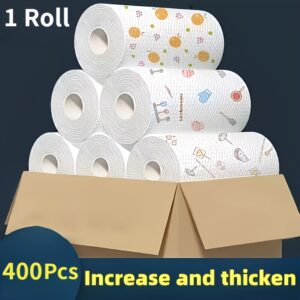 400-Sheet Roll of Efficient Disposable Kitchen Towels - Washable, Non-Stick Oil, Degreasing Cloths for Household Cleaning - Assorted Styles lazy rag kitchen paper towels