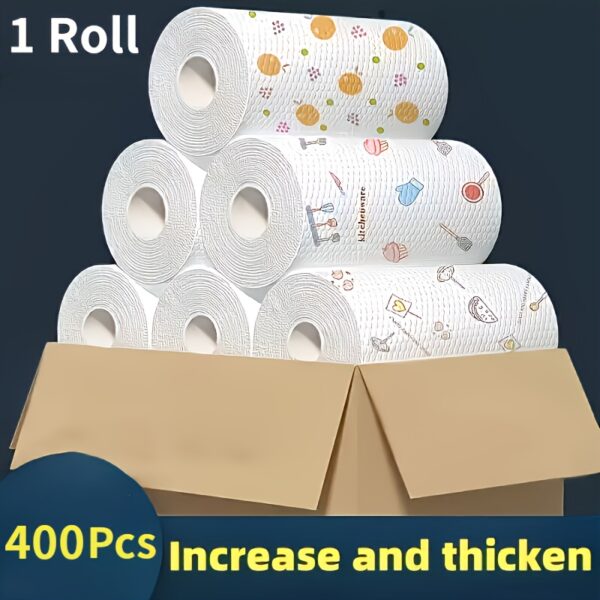 400-Sheet Roll of Efficient Disposable Kitchen Towels - Washable, Non-Stick Oil, Degreasing Cloths for Household Cleaning - Assorted Styles lazy rag kitchen paper towels
