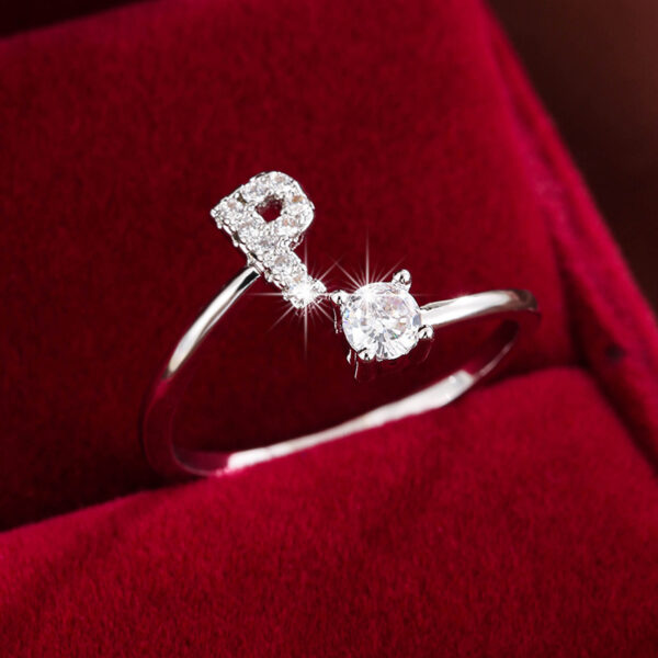 Adjustable Copper Ring With Four-claw Round Zirconia, Featuring The 26 English Letters Of Fashion Trend. - Image 52
