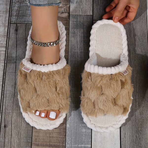 Colorblock Faux Fur Slippers, Casual Slip On Plush Lined Shoes, Comfortable Indoor Home Slippers - Image 26