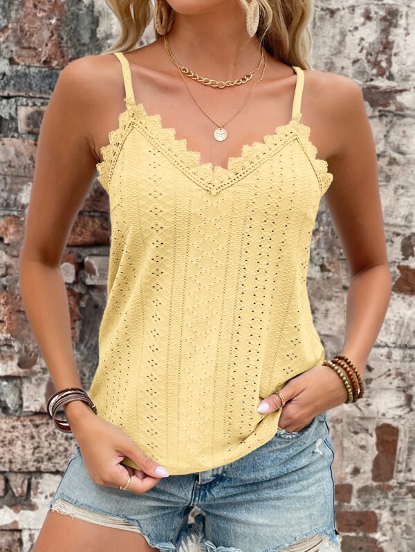 Eyelet Contrast Lace Cami Top, Casual V-neck Spaghetti Strap Top For Summer, Women's Clothing For Coquette/Cute/Y2K Style - Image 39