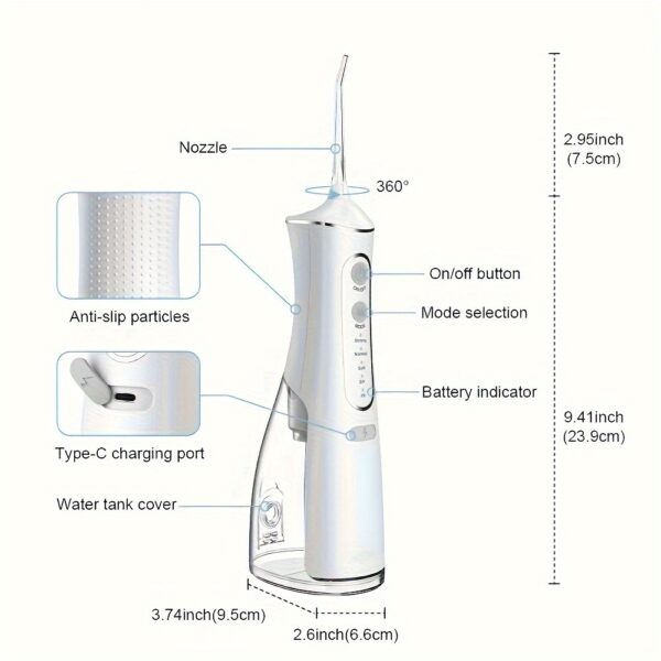 1pc Cordless Water Flosser for Teeth Cleaning, Portable Oral Irrigator with 4 Cleaning Modes, USB Rechargeable,, 1500mAh Lithium Battery, Travel-Friendly Dental Flosser - Image 5