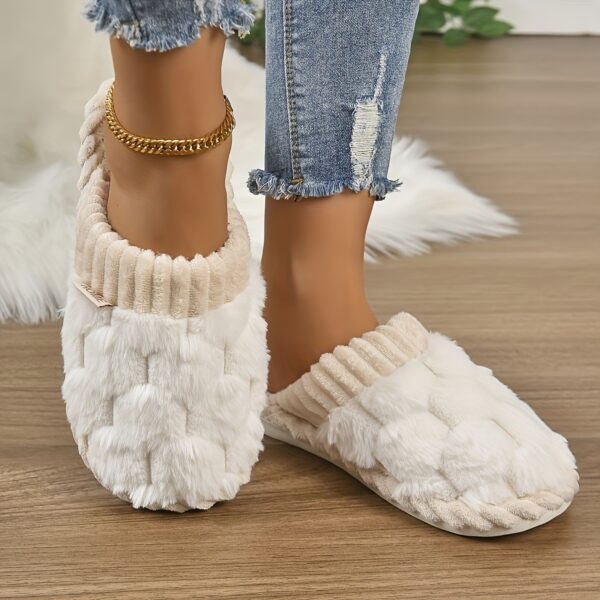 Colorblock Faux Fur Slippers, Casual Slip On Plush Lined Shoes, Comfortable Indoor Home Slippers - Image 10