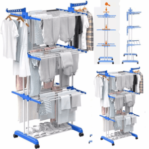 Extra Large 4-Tier Deluxe Freestanding Metal Clothes Drying Rack - Adjustable Rolling Garment Dryer Stand with Wheels, Foldable Design for Efficient Indoor/Outdoor Laundry Room Organization, Space-Saving Drying Solution