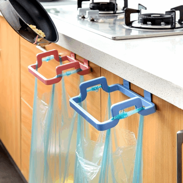 Reusable Plastic 1pc Over-the-Cabinet Garbage Container - Bag Holder Rack For Kitchen, Pantry, Garage & Bathroom - Image 16