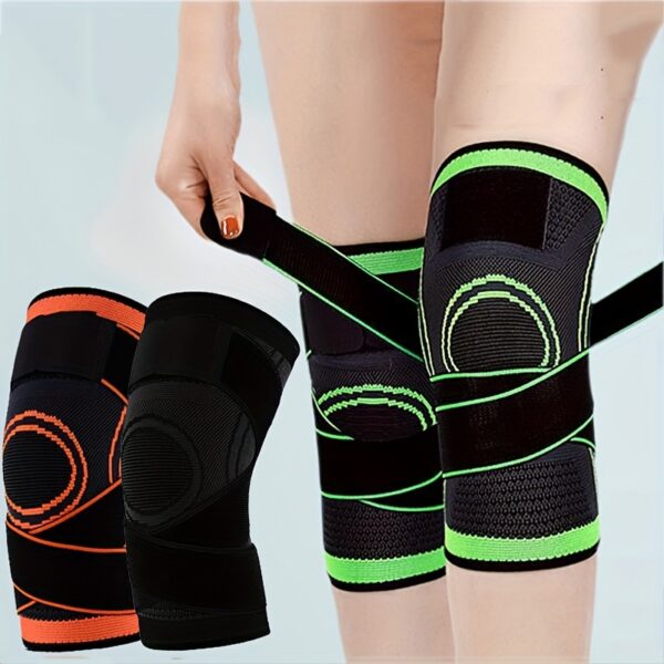 1pc protective sports knee pads, double strap large size design, Light Beige friendly quick drying elastic knitted fabric, running, mountaineering, basketball protection, sports protection preferred, necessary for sports fitness, daily use - Image 2