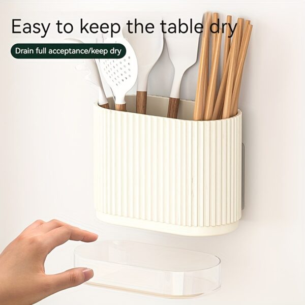 1pc Utensil Holder, Countertop Knife & Fork Storage Drain Box, Multifunctional Plastic Rectangular Drainage Fridge Box, For Spatula, Spoon, Knife, Chopsticks And Fork, Household Storage Supplies - Image 8