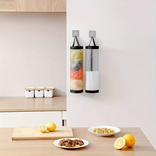 1pc Durable Wall-Mounted Plastic Bag Dispenser, Foldable Breathable Mesh Garbage Bag Holder, Washable Hanging Storage Organizer for Various Room Types - Image 8