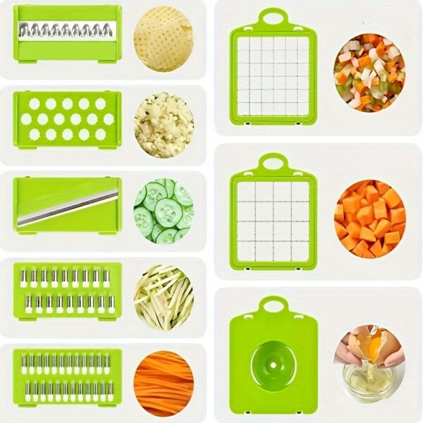 12/16pcs/Set, Vegetable Chopper, Multifunctional Fruit Slicer, Handle Food Grater, Vegetable Slicer, Cutter With Container, Onion Mincer Chopper With Multiple Interchangeable Blades, Household Potato Shredder, Kitchen Stuff, Kitchen Accessories - Image 19