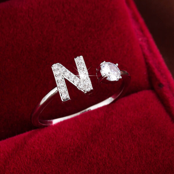 Adjustable Copper Ring With Four-claw Round Zirconia, Featuring The 26 English Letters Of Fashion Trend. - Image 50