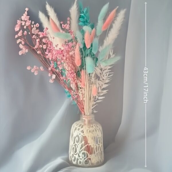 26pcs Set Of Pink Dried Flower Ribbon Vases - Including Teenage Breath, White Pampas Grass, Turquoise Roskus, And Pink/blue Bunny Flowers | Perfect for DIY Jewelry Making - Image 10