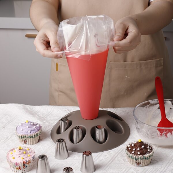 1pc Food-Safe Polypropylene Piping Bag Stand with Multiple Cupcake Decorating Nozzles - Ergonomic Design for Easy Filling, Durable Baking Tool for Holidays, Birthdays, Weddings & Special Occasions, Festive Pastry Accessory | Functional Kitchenware | Easyc - Image 2