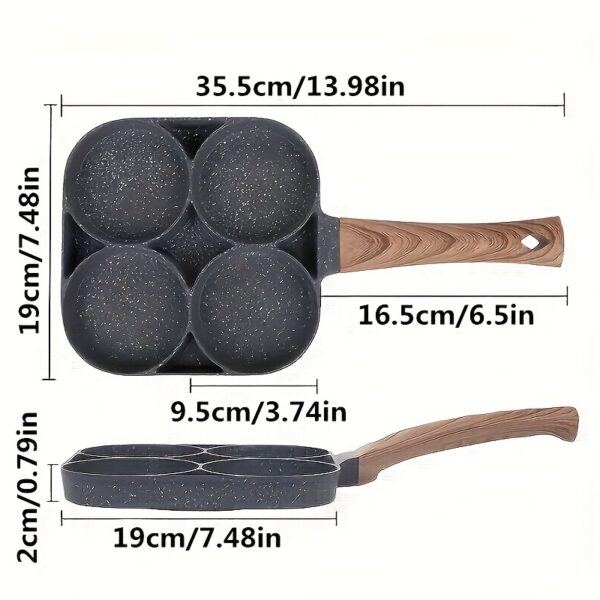 4-Hole Non-Stick Frying Pan with Maifan Stone Coating - Aluminum Handle, Perfect for Eggs, Pancakes, and More - Hand Wash Only, Induction Compatible, Kitchen Cookware | Modern Kitchenware | Durable Cookwar - Image 4