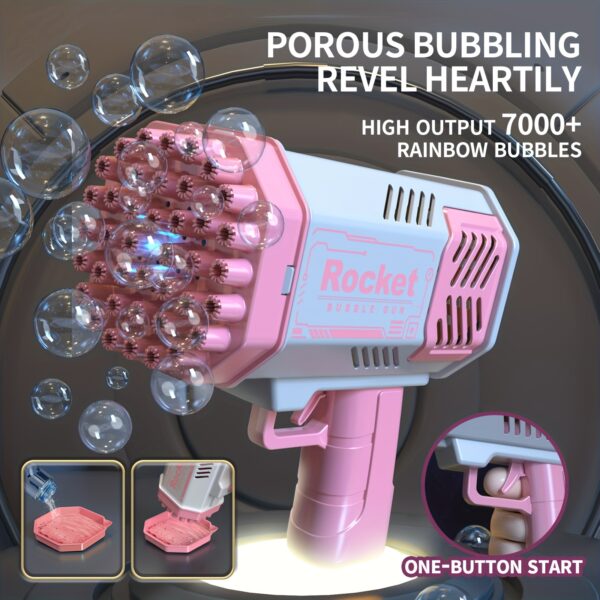 40-Hole Kids Bubble Blower Machine with LED Lights - Portable Electric Bubble Gun for Outdoor Parties, Birthdays, Boys & Girls (Pink/Blue, Battery-Powered, No Solution Included), Kids Party Favors | Vibrant Design | Colorful Toy - Image 10