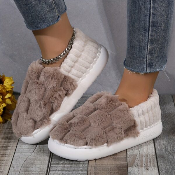 Colorblock Faux Fur Slippers, Casual Slip On Plush Lined Shoes, Comfortable Indoor Home Slippers - Image 15