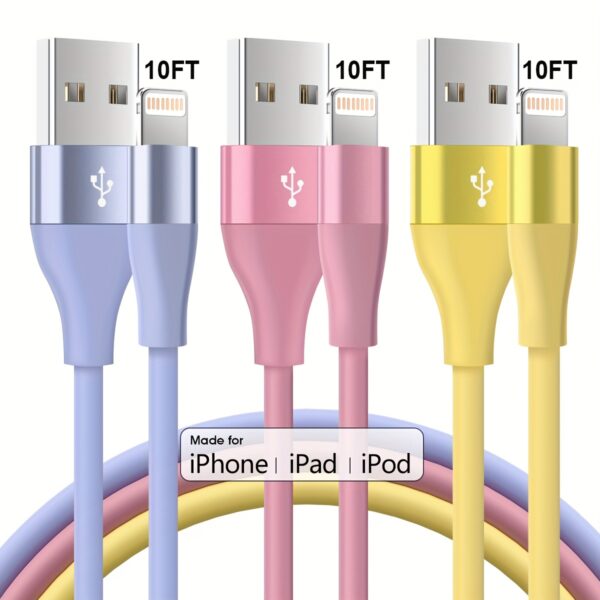 1/3pcs 10ft Fast Charging Cable - MFi Certified for iPhone 14/13/12/11 Pro Max/12 Mini/XR/XS/X/8/7/6 Plus SE (Lightning Connector) - Image 3