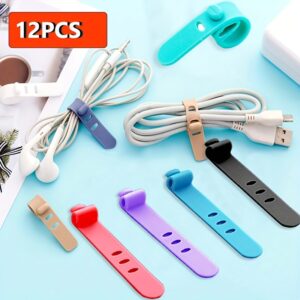12pcs Silicone Tie, Data Cable Storage Earphone Cable Organizer, Winder Anti-Lost Fastener, Data Cable Bundle Strap