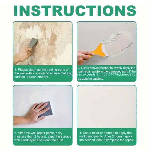 ProFix Wall Repair Kit - Fast-Drying, Easy-to-Use Paste for Home Walls, Gypsum Dents & Wood Scratches with White Putty Nail Hole Filler and Scraper for Smooth Finish - Image 14