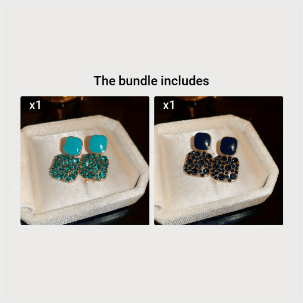 Square Shape Full Shiny Rhinestone Decor Dangle Earrings Luxury Elegant Style Alloy Jewelry Banquet Party Ear Ornaments - Image 14