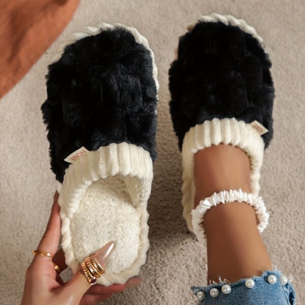 Cozy & Chic Women's Winter Plush Slippers - Soft, Warm Indoor Comfort with Non-Slip PVC Sole, Cream Cuff Detail, Hand Washable - Perfect for Home Relaxation - Image 15