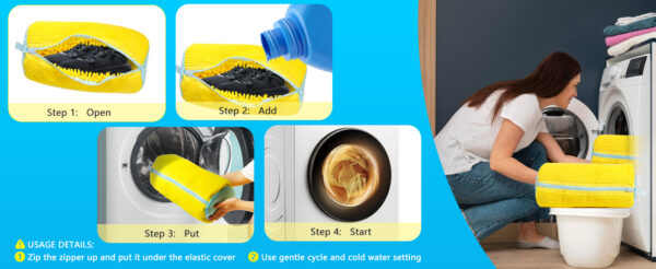 Yellow Shoe Washing Machine Bag for Washer & Dryer - Durable Polyester Laundry Bag with Zipper Closure, Soft Chenille Lining & Fluffy Padding to Protect Sneakers, Tennis Shoes, Casual Footwear, Laundry Bags - Image 12