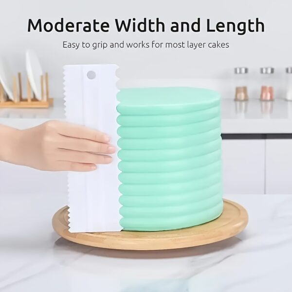 4pcs Cake Scraper Smoothening Set, Cream Cake Decoration Scraping Board Set, Striped Edge Profile Scraper, Cream Mousse Sawtooth Cake Icing Smoothening Board, for Cake, Pastry, Icing, Food Grade DIY Tools, Kitchen Baking Tools, Christmas, Halloween, Thank