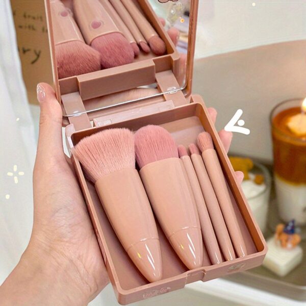 5pcs/set Portable Mini Makeup Brush Set With Mirror And Case - Soft Fiber Hair Powder And Eye Shadow Brushes For Professional Beauty Tools - Image 18