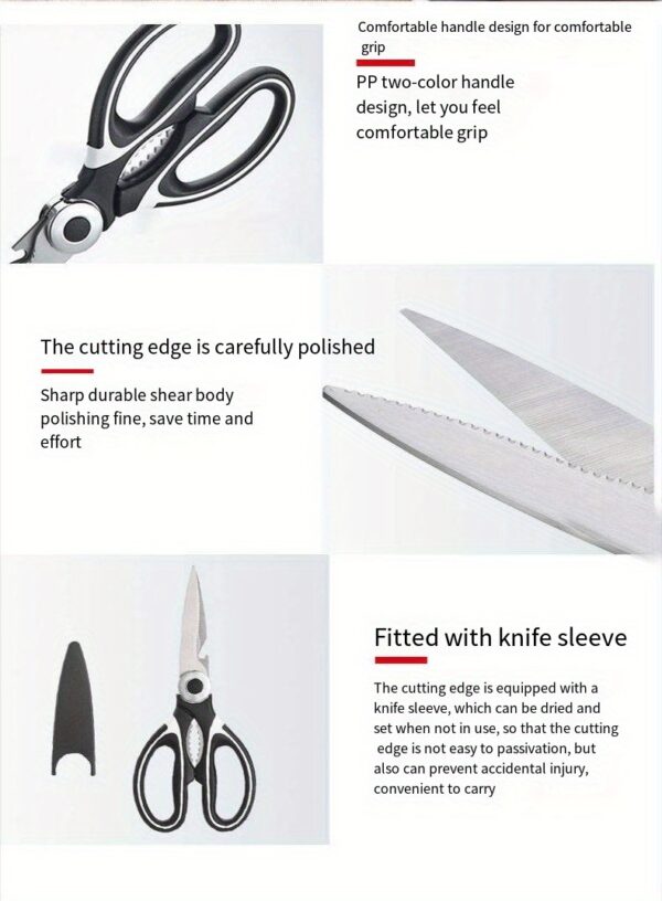 1pc, Kitchen Scissors, Poultry Shears, Kitchen Shears, Kitchen Fish Bone Scissors, Multifunctional Stainless Steel Chicken Bone Scissors For Duck Fish, Food Scissors, Kitchen Meat Scissors, Nut Opener, Bottle Opener, Kitchen Accessories - Image 19