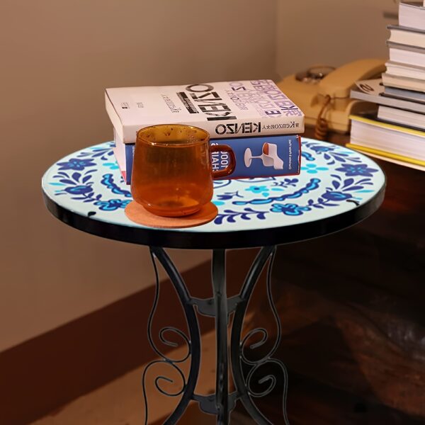 Glass Top Round Pedestal Table Set for Outdoor Patio Balcony - Decorative Mosaic Design, Durable Stained Glass Coffee Tables - Image 27