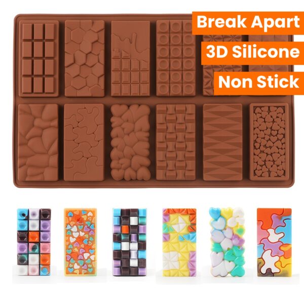 1pc, Non Stick 3D Silicone Chocolate Bar Mold, Break Apart, Large, For Wax Melts, Candy, Mousse Cake Mold - Image 13