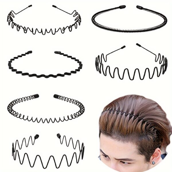 Non-Slip Elastic Black Wavy Metal Headband - Hair Band for Outdoor Sports & Fashion Accessory, Men's Spring Hair Clip