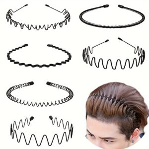 Non-Slip Elastic Black Wavy Metal Headband - Hair Band for Outdoor Sports & Fashion Accessory, Men's Spring Hair Clip