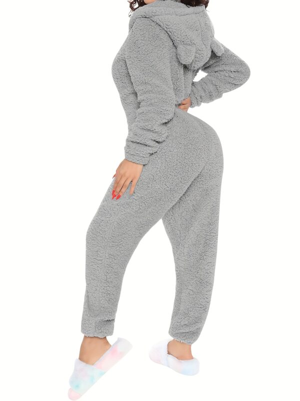 Fuzzy Hooded Pajama Jumpsuit For Music Festival, Comfy & Cute Long Sleeve Zipper Pajamas, Women's Lingerie & Sleepwear - Image 47
