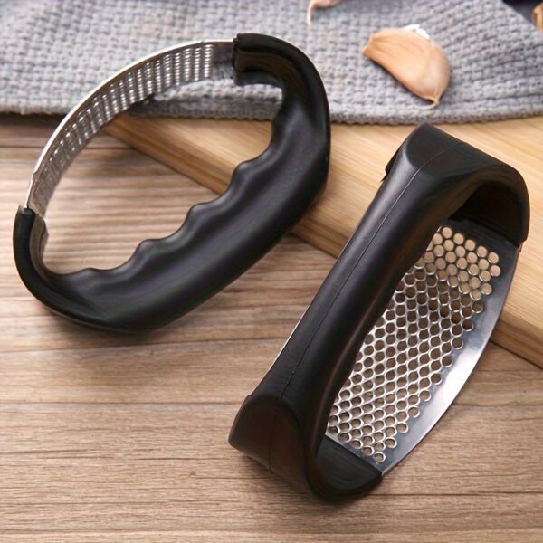 Stainless Steel Manual Garlic Press with Ergonomic Black Handle - Multi-Functional Kitchen Tool for Crushing Garlic, No Electricity Needed, Durable & Easy to Clean, Garlic Crusher - Image 9