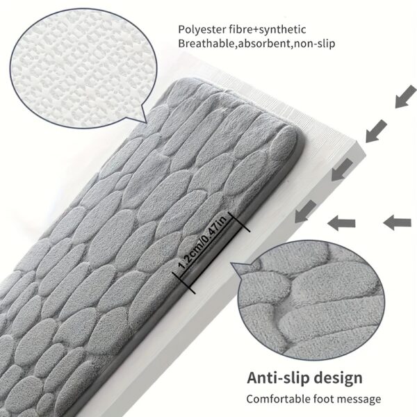 1pc Soft and Comfortable Memory Foam Bath Rug with Cobblestone Embossment - Rapid Water Absorbent and Washable - Non-Slip - Perfect for Shower Room and Bathroom Accessories, Bathroom decorations, kitchen Area Rugs, bedrooom, Bathroom Accessories - Image 6