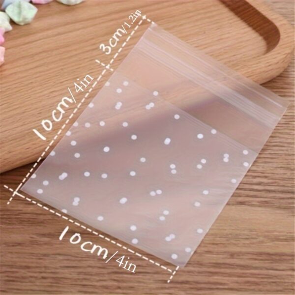 [100 Pcs White Dots Bags] 100 Pcs Frosted Self Adhesive White Dots Bags | Clear Plastic Treat Bags For Cake, Chocolate, Candy, Snack Wrapping, Goodie Bags, Goody Bags, Gift Pouches For Party Supplies - Image 5