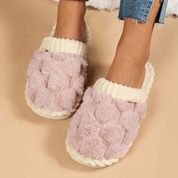 Cozy & Chic Women's Winter Plush Slippers - Soft, Warm Indoor Comfort with Non-Slip PVC Sole, Cream Cuff Detail, Hand Washable - Perfect for Home Relaxation - Image 8