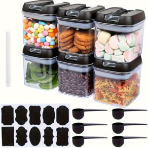 6pcs Clear Plastic Food Storage Containers with Spoons, Labels & Marker - 500ml/17oz Airtight Jars for Kitchen & Pantry Organization - Ideal for Spices, Sugar, Flour, Snacks - Durable, Easy-to-Clean Design, Pantry Organization|Foodsafe Containers|Clear Plastic Jar